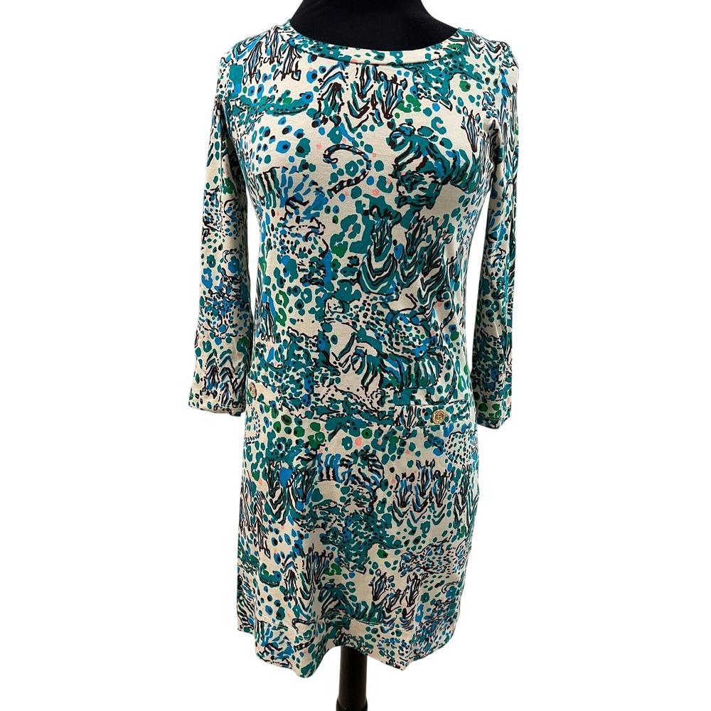 Lilly Pulitzer Wild Confetti Pima Cotton Shift Dress Blue Green Zebra Leopard S‎